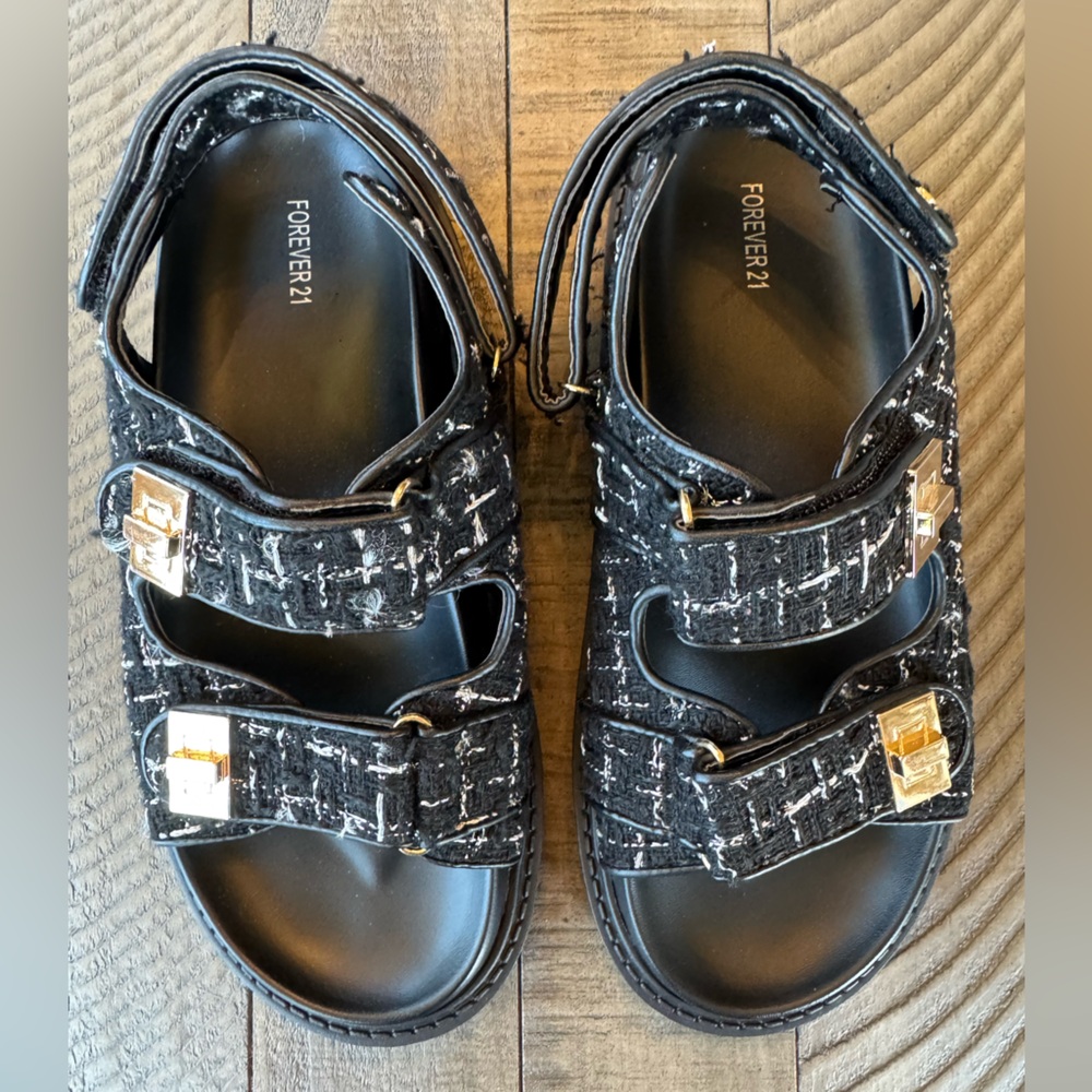 Forever 21 Black Sporty Sandals with Velcro Straps Women’s Size 7 (NWOT) - Picture 2 of 15